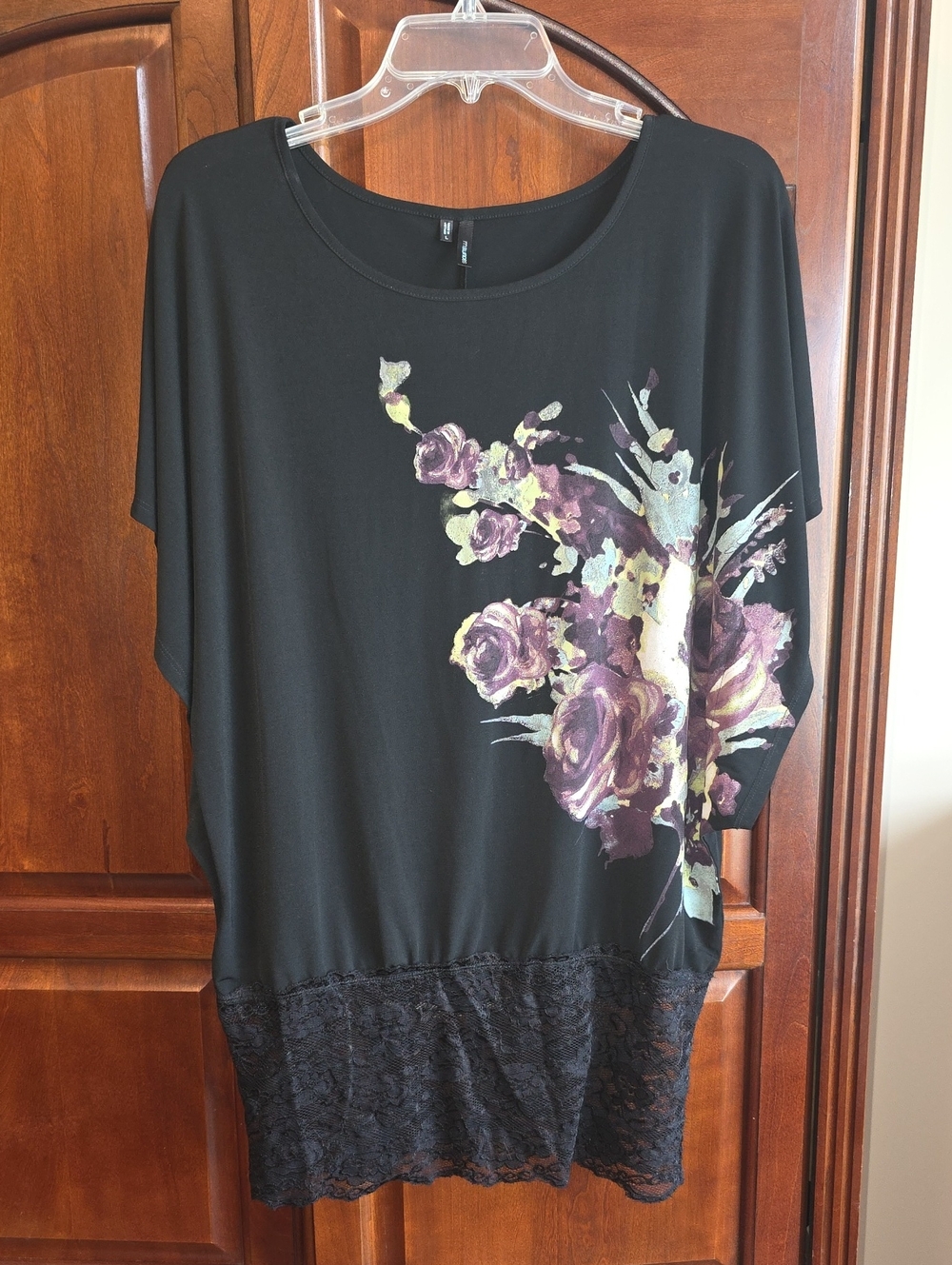 Maurices Y2k Floral Print and Lace Hem Top Lg
